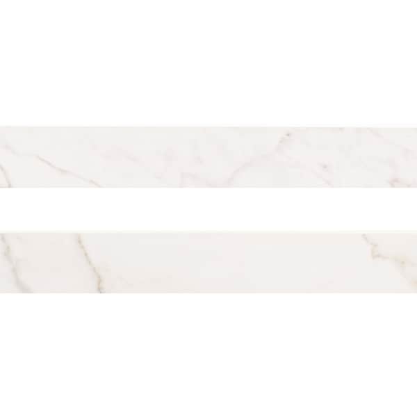 Kaya Calacatta Lucca 3 in X 24 in Porcelain Matte Bullnose, 18PK